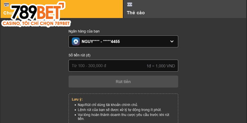 Trình tự rút tiền 789Bet vô cùng đơn giản, dễ dàng
